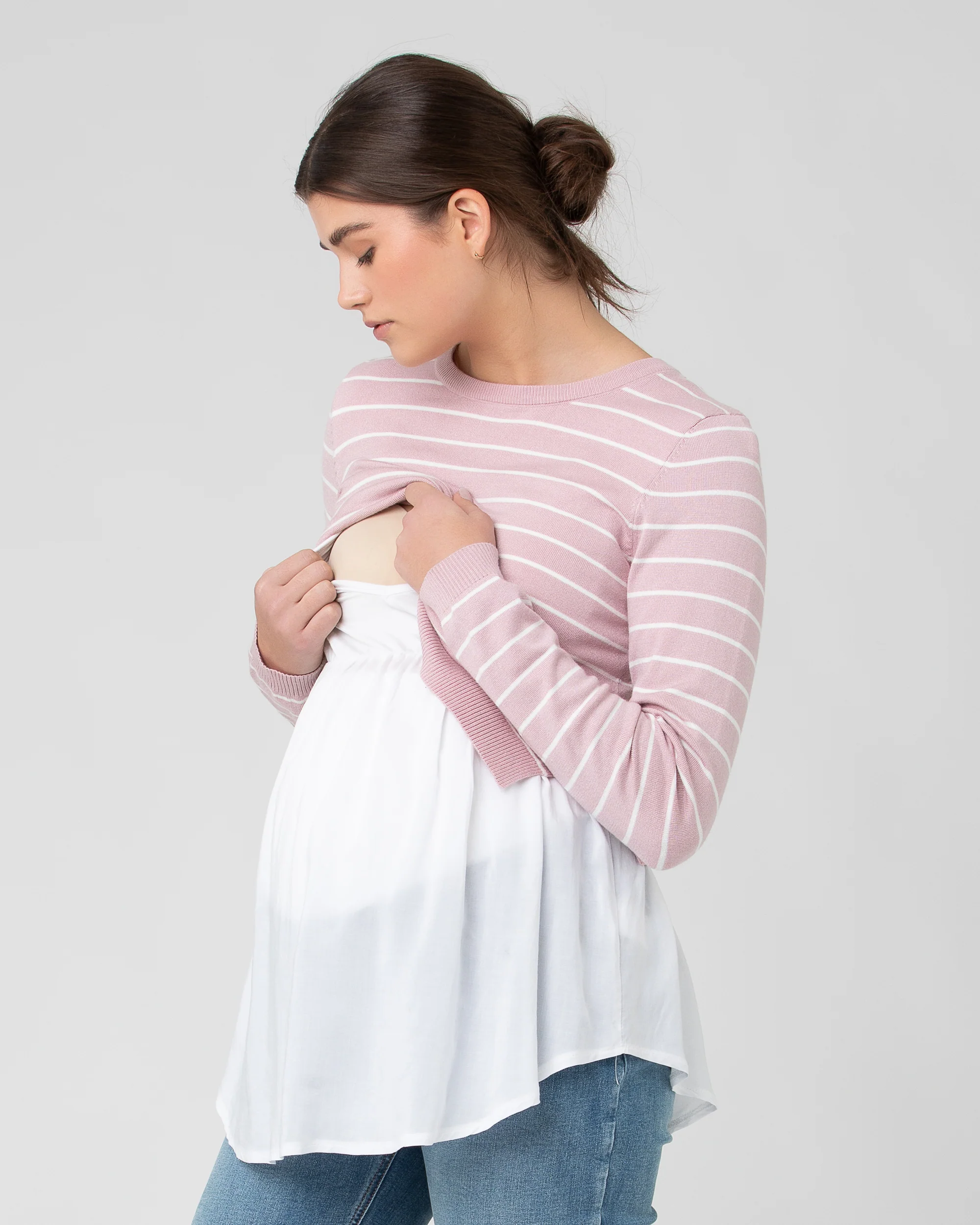Sia Nursing Knit Dusty Pink / White - Image 4