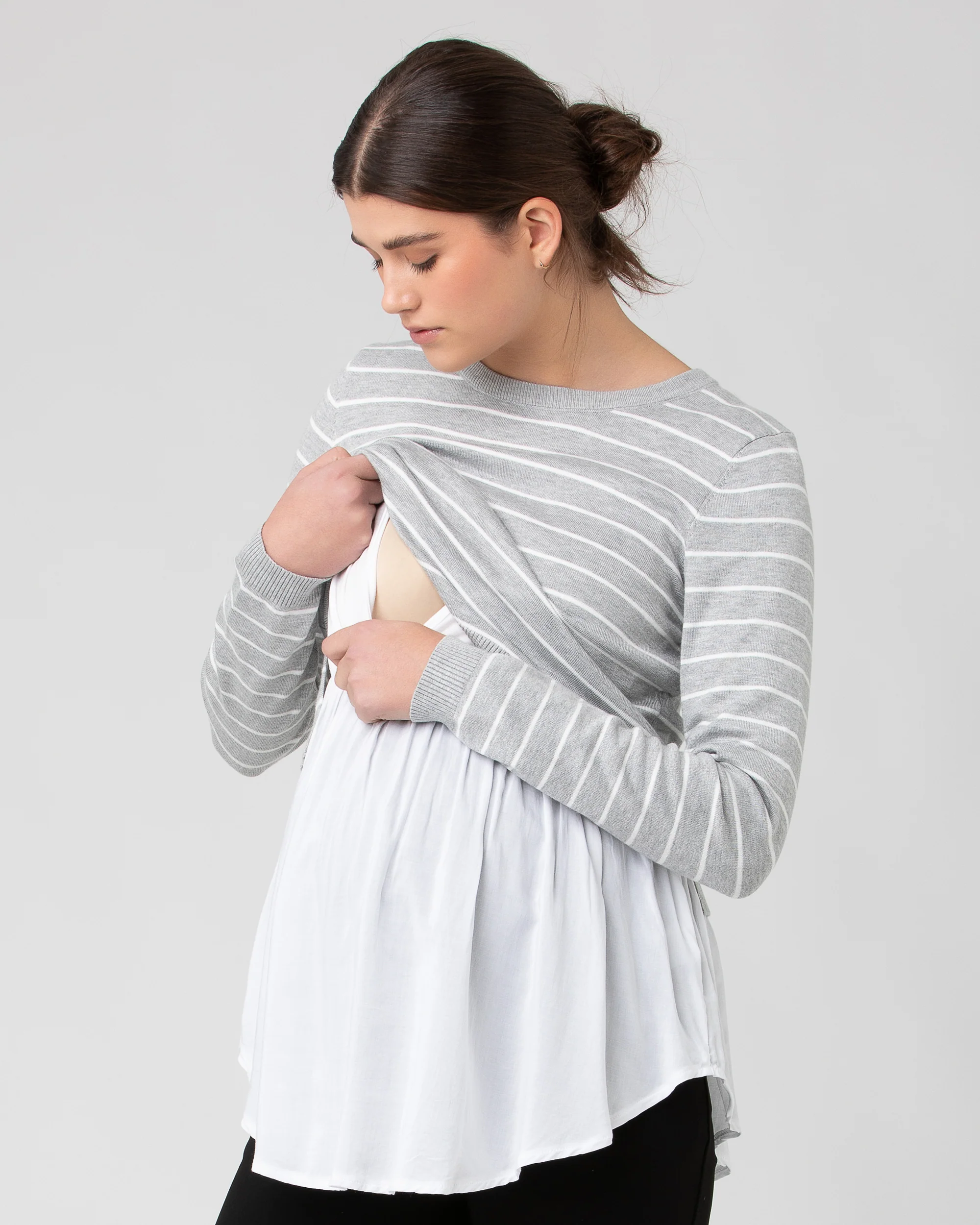 Sia Nursing Knit Silver Marle / White - Image 4