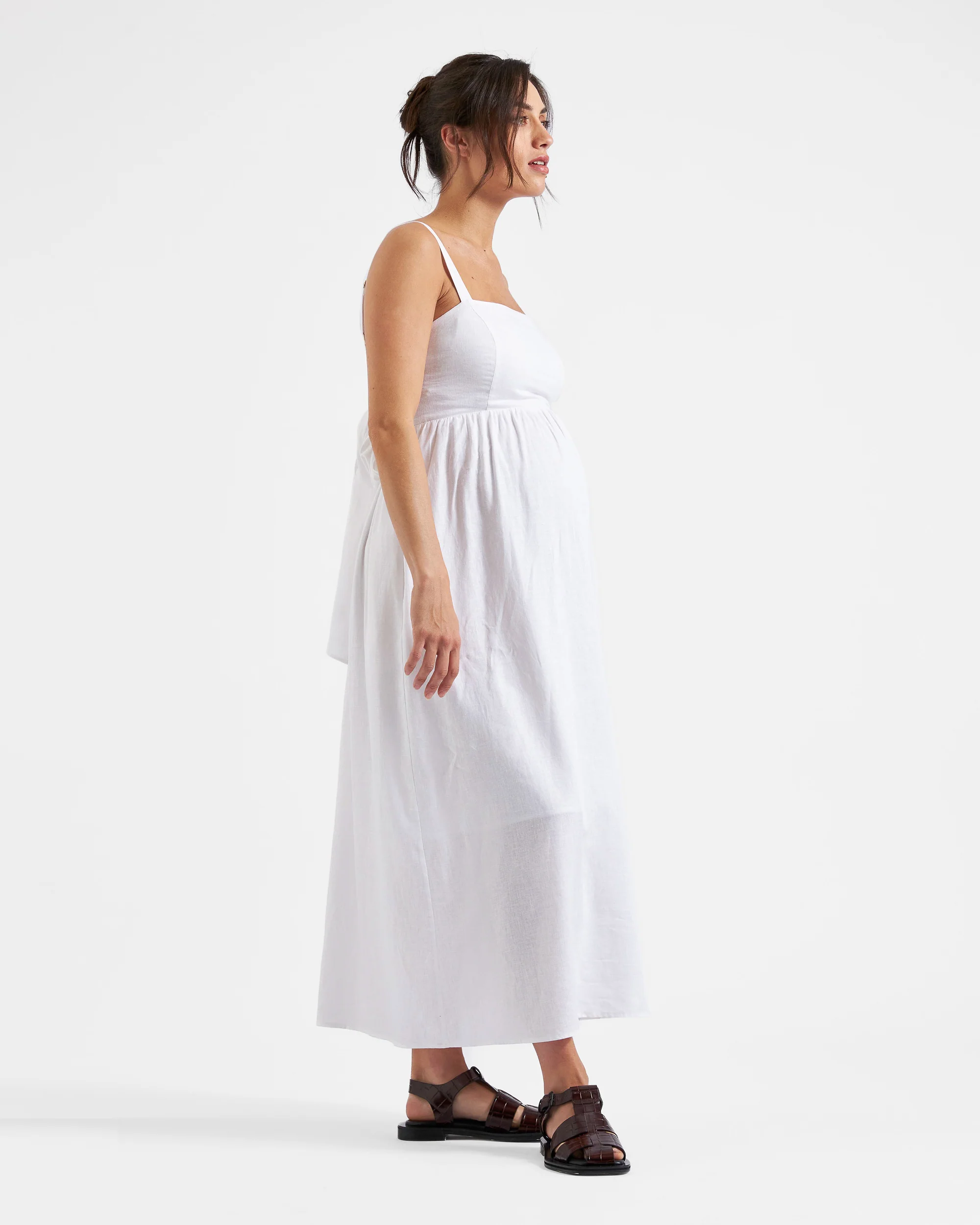 Simone Tie Back Linen Dress  White - Image 3