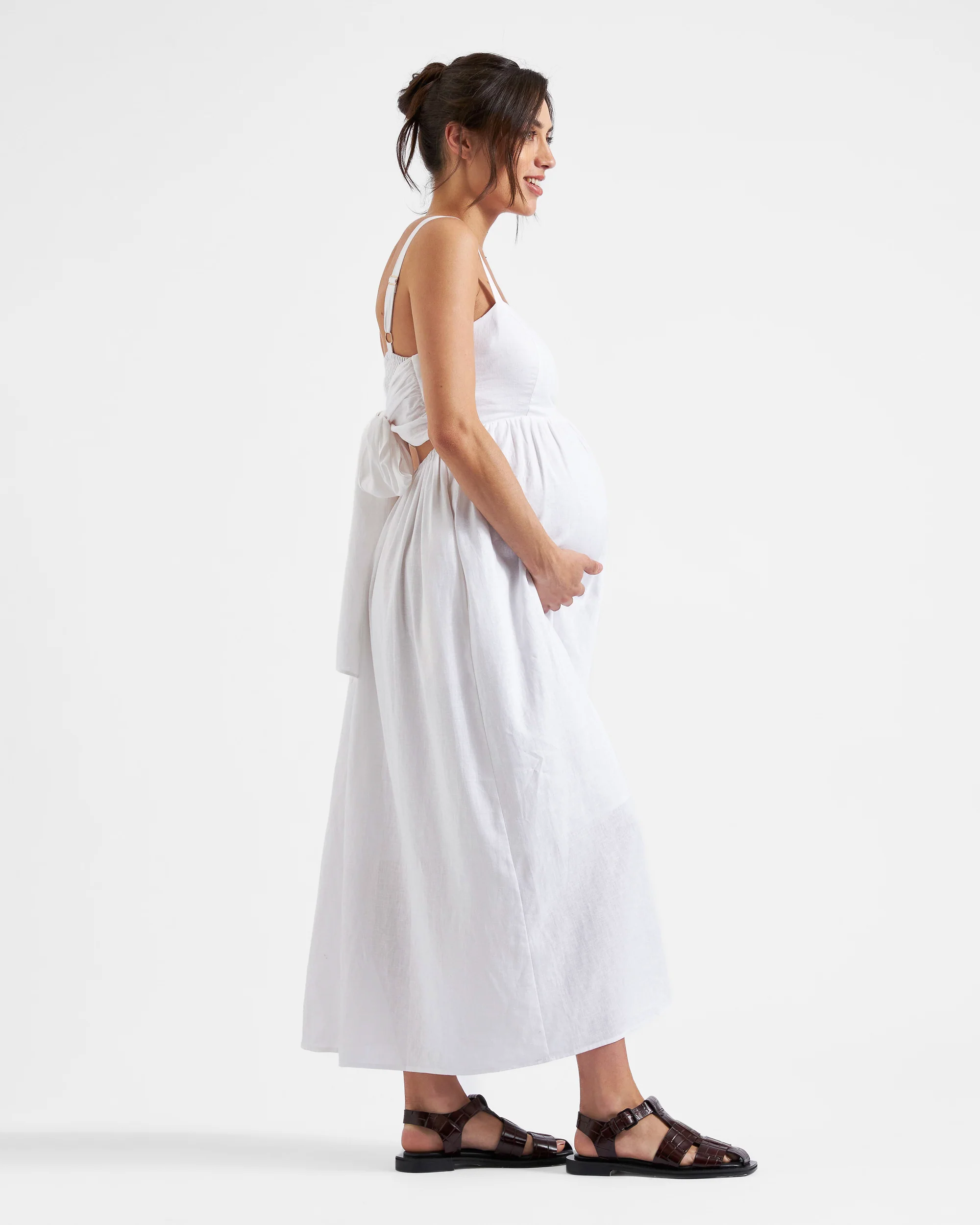 Simone Tie Back Linen Dress  White - Image 4
