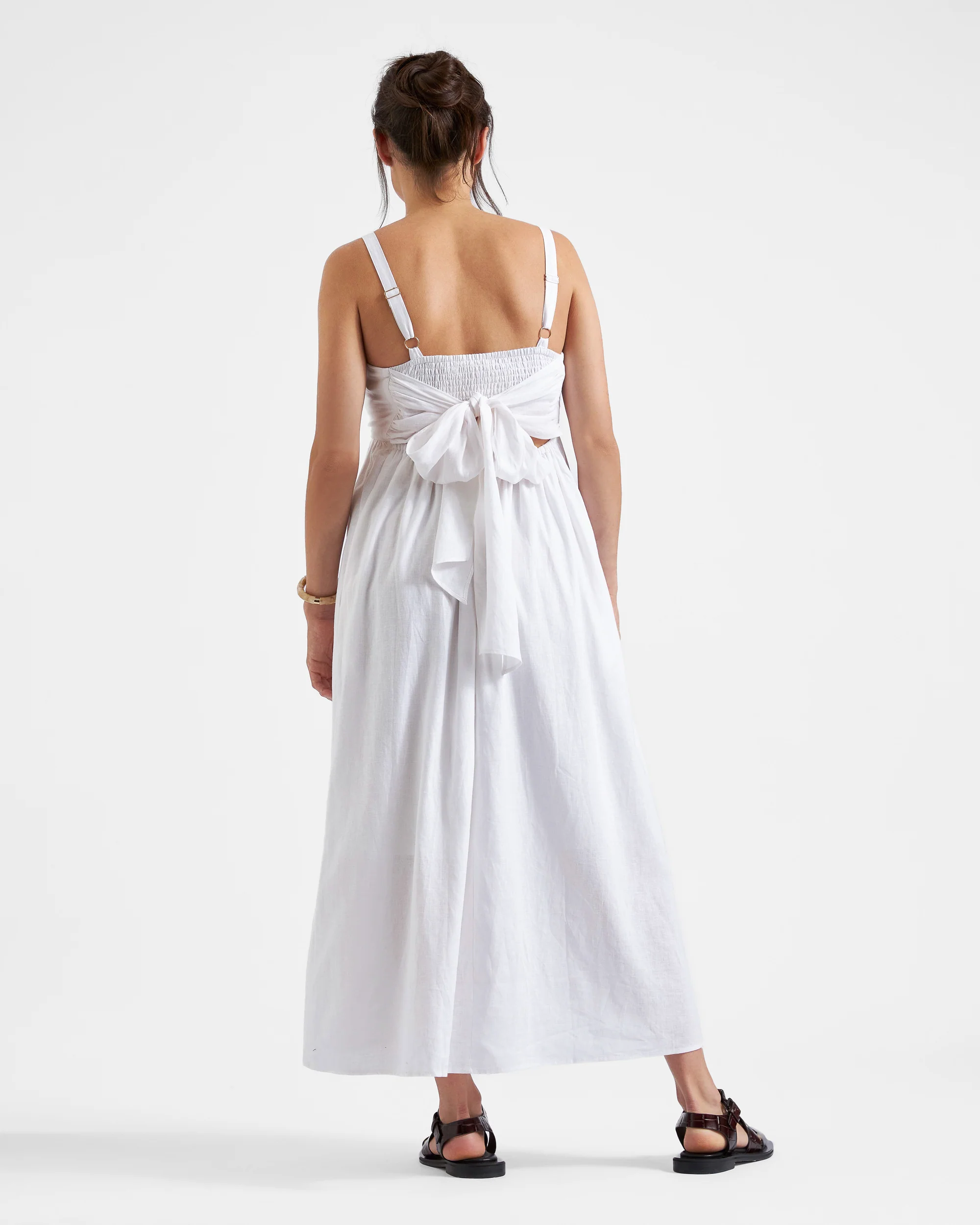 Simone Tie Back Linen Dress  White - Image 5