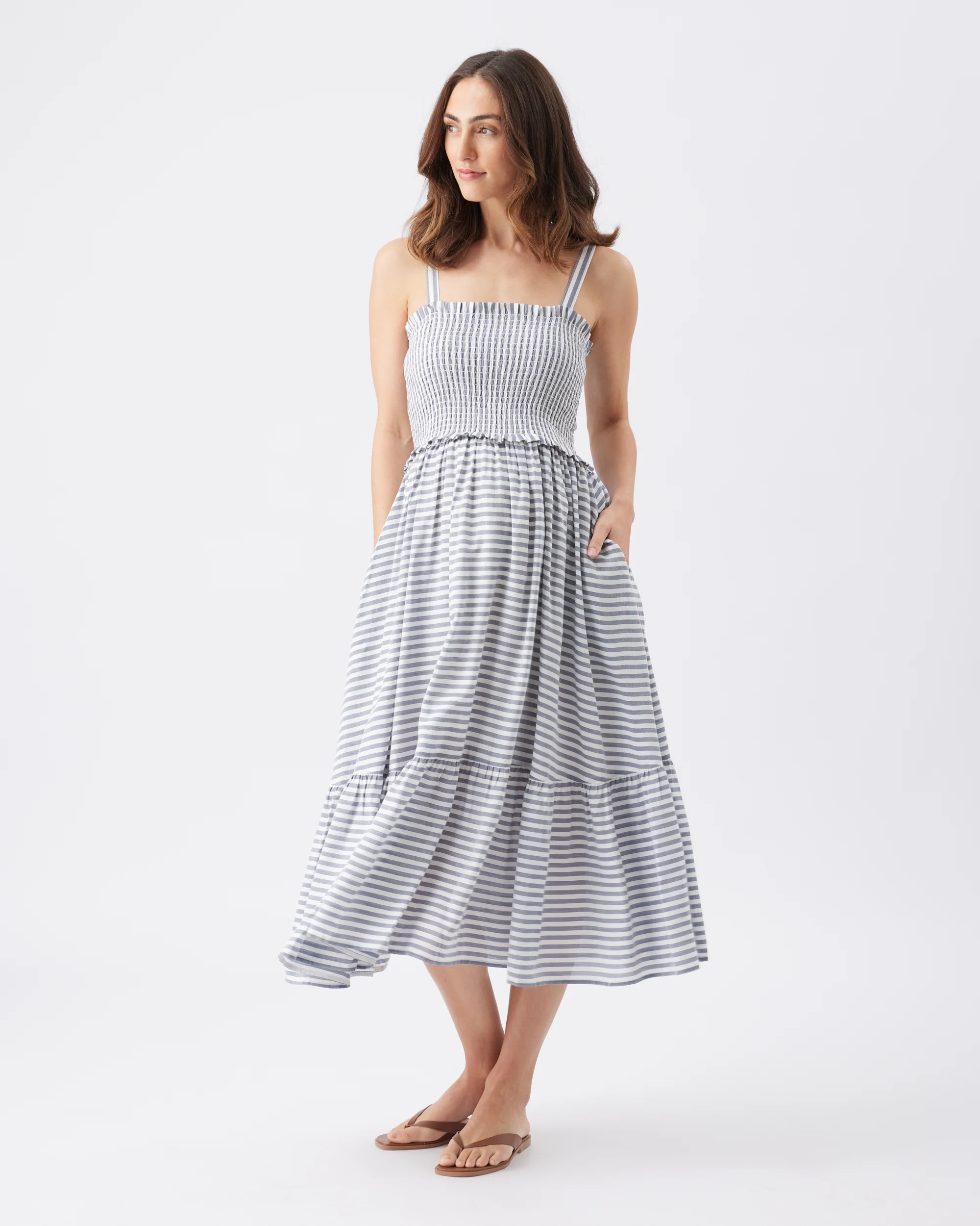 Sofia Stripe Dress  Indigo / White - Image 2