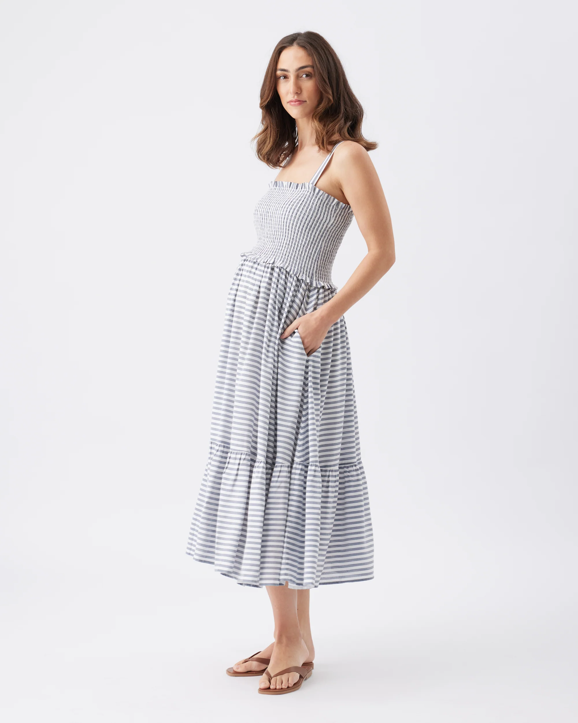 Sofia Stripe Dress  Indigo / White - Image 4