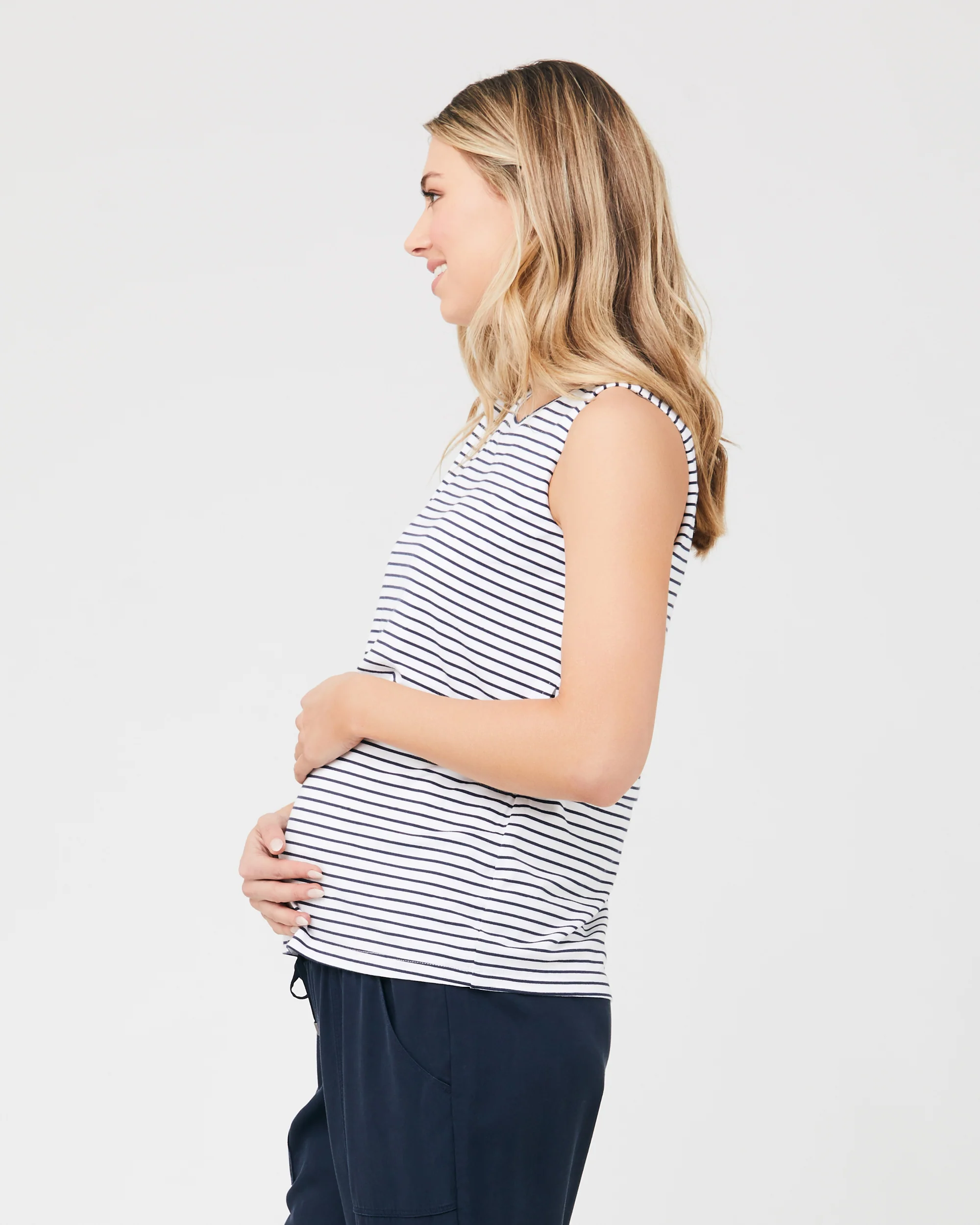 Stripe Layered Nursing Tank White / Indigo - Image 2
