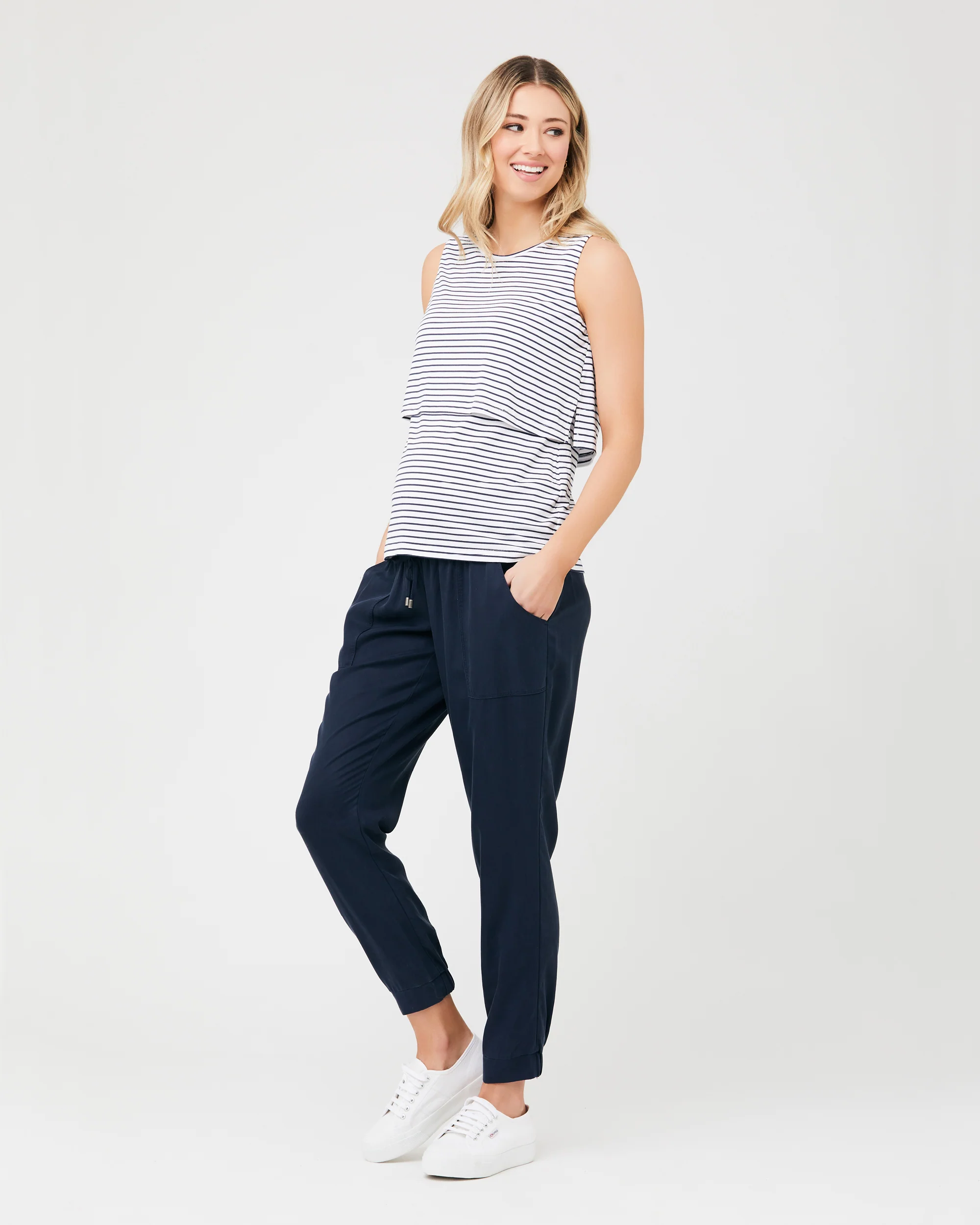 Stripe Layered Nursing Tank White / Indigo - Image 5