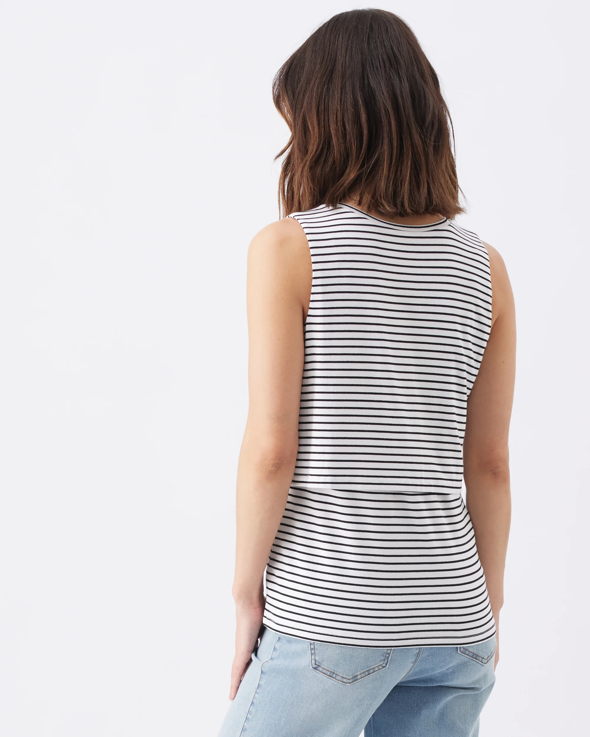 Stripe Layered Nursing Tank White / Black - Image 4
