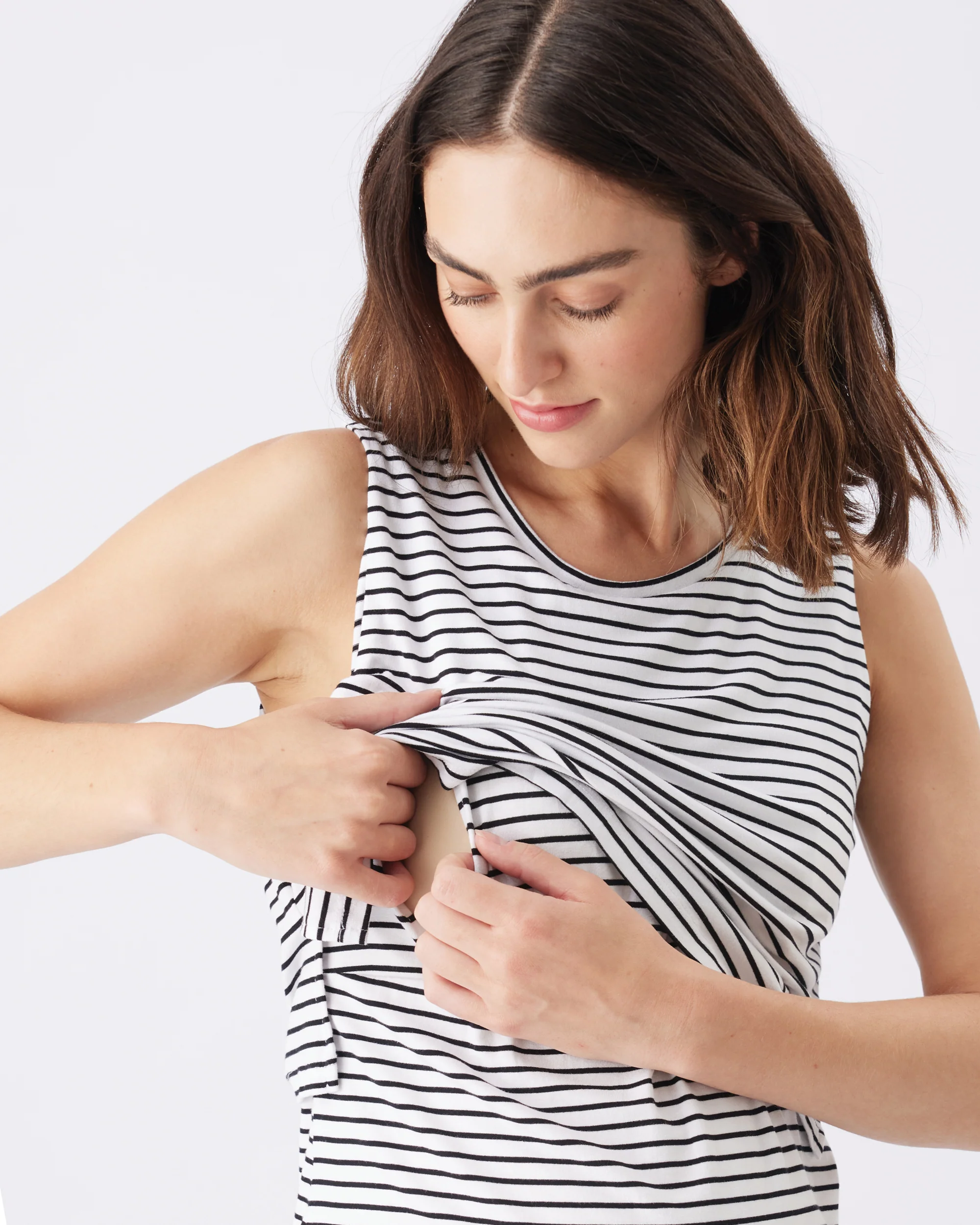 Stripe Layered Nursing Tank White / Black - Image 5