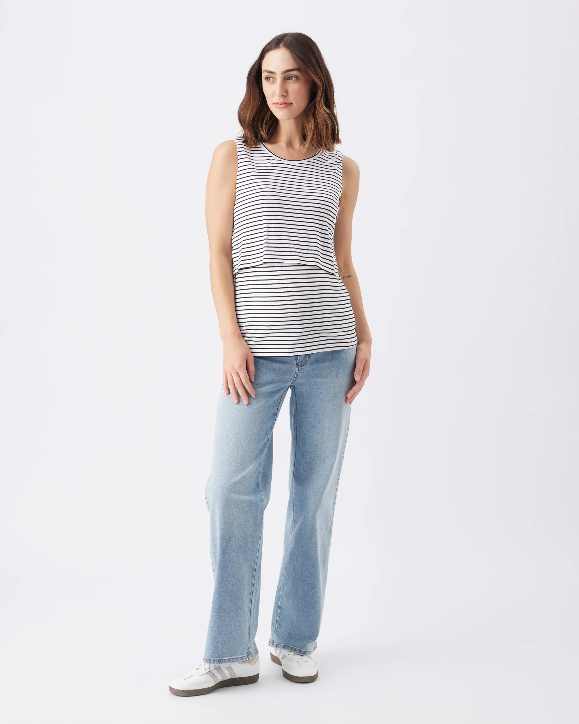 Stripe Layered Nursing Tank White / Black - Image 6