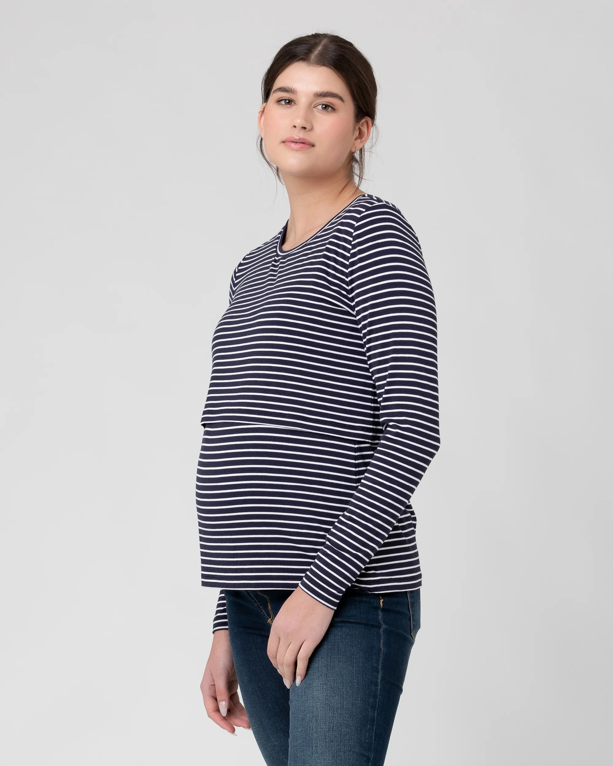 Stripe Layered Nursing Top  Indigo / White - Image 2