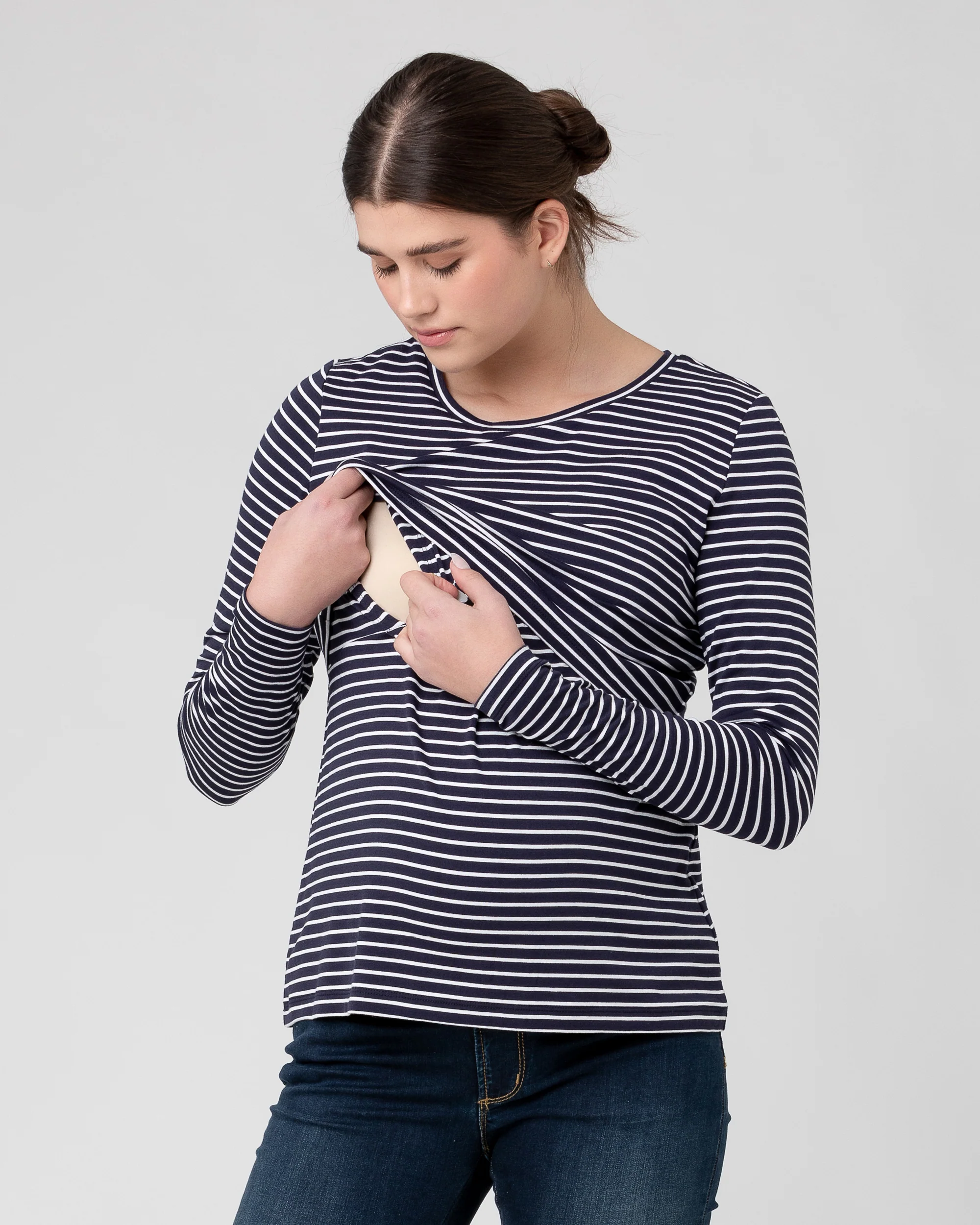 Stripe Layered Nursing Top  Indigo / White - Image 4