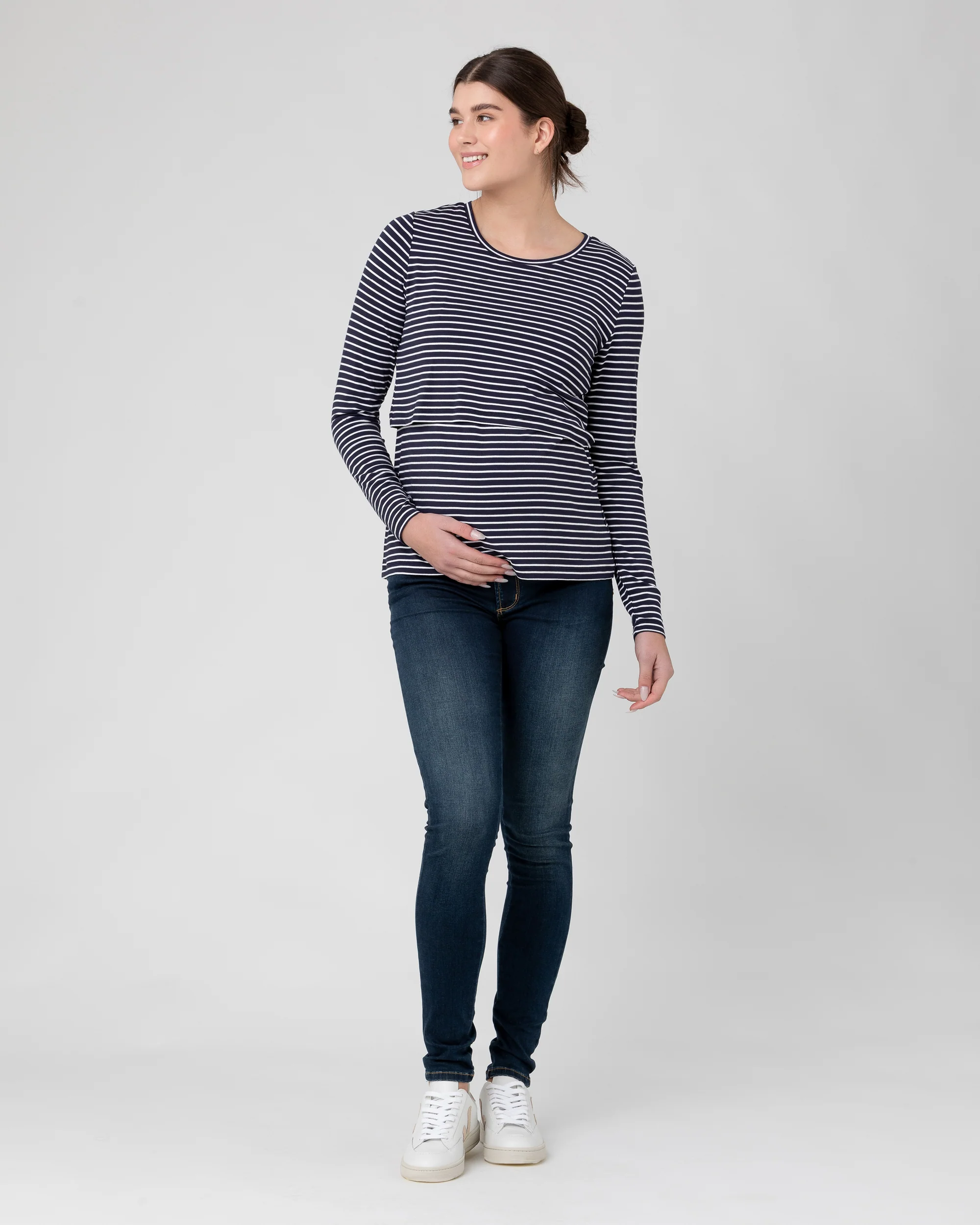 Stripe Layered Nursing Top  Indigo / White - Image 5