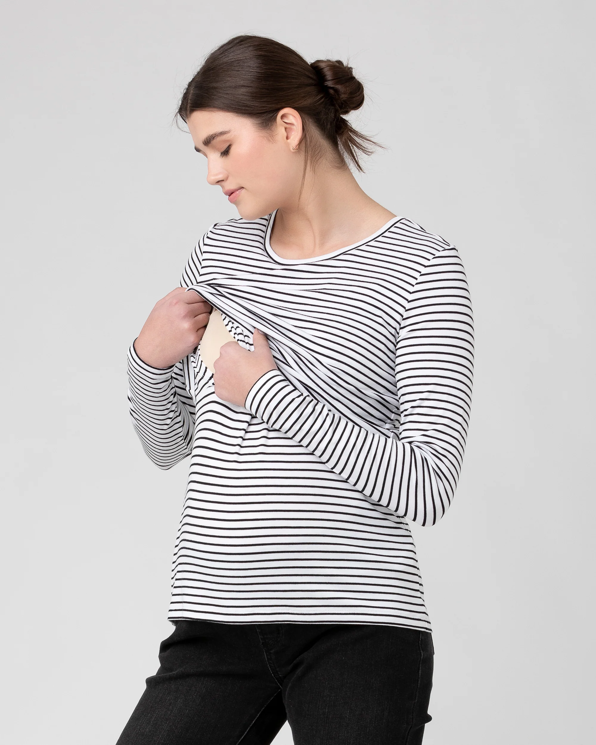 Stripe Layered Nursing Top  White / Black - Image 4