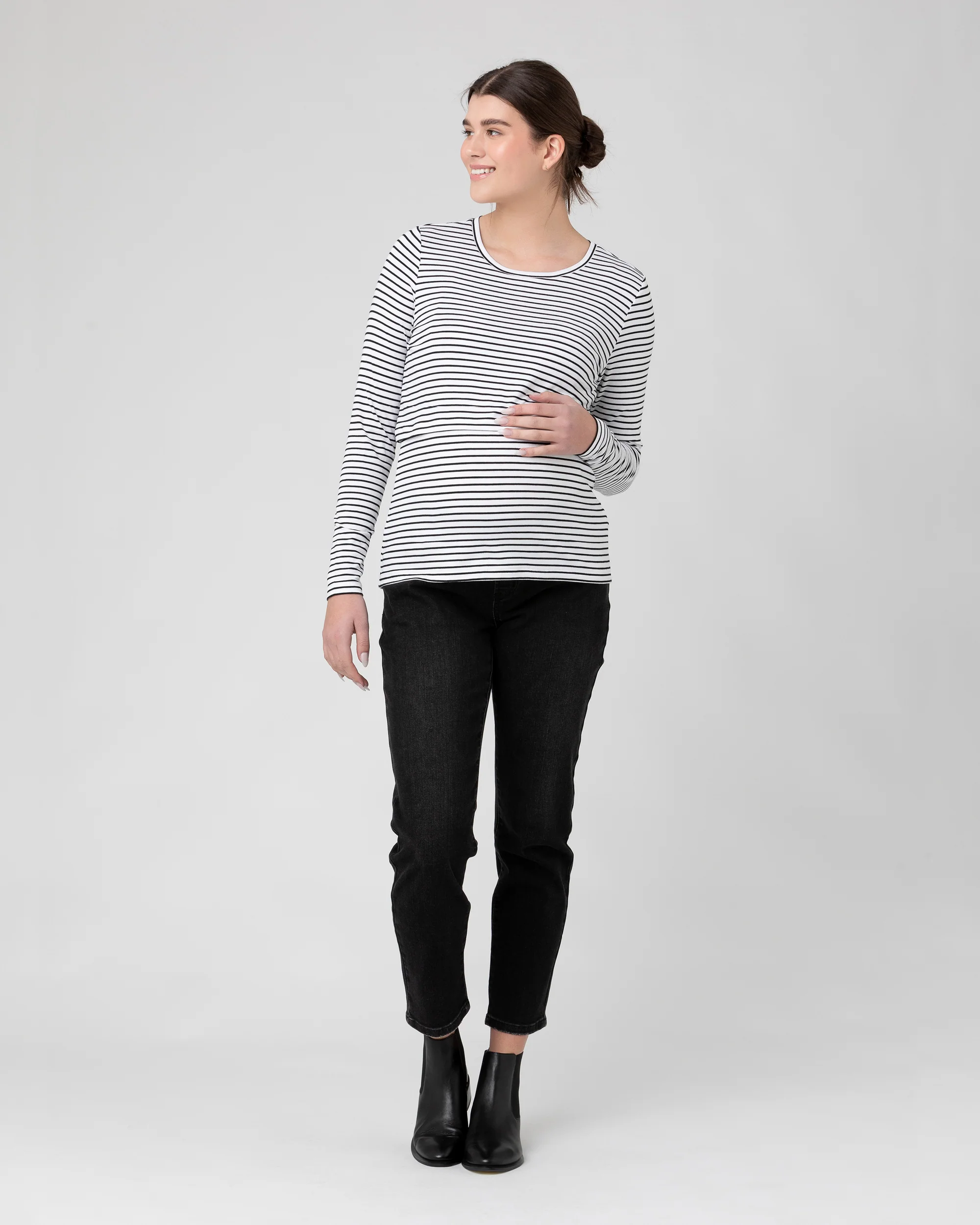 Stripe Layered Nursing Top  White / Black - Image 5