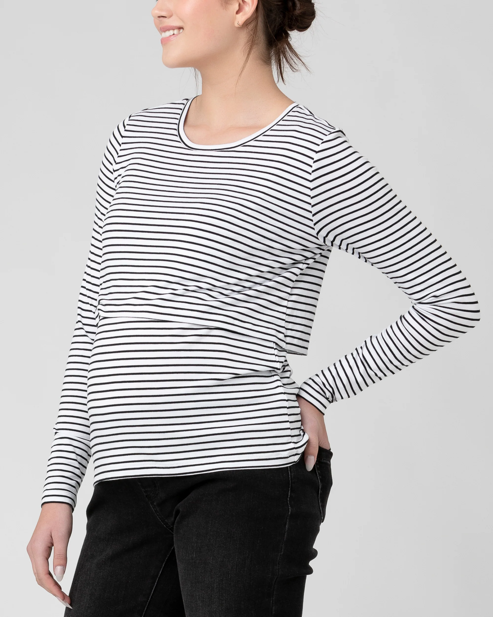 Stripe Layered Nursing Top  White / Black - Image 6