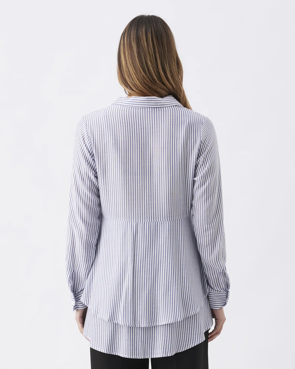 Stripe Layered Peplum Shirt Navy / White - Image 4