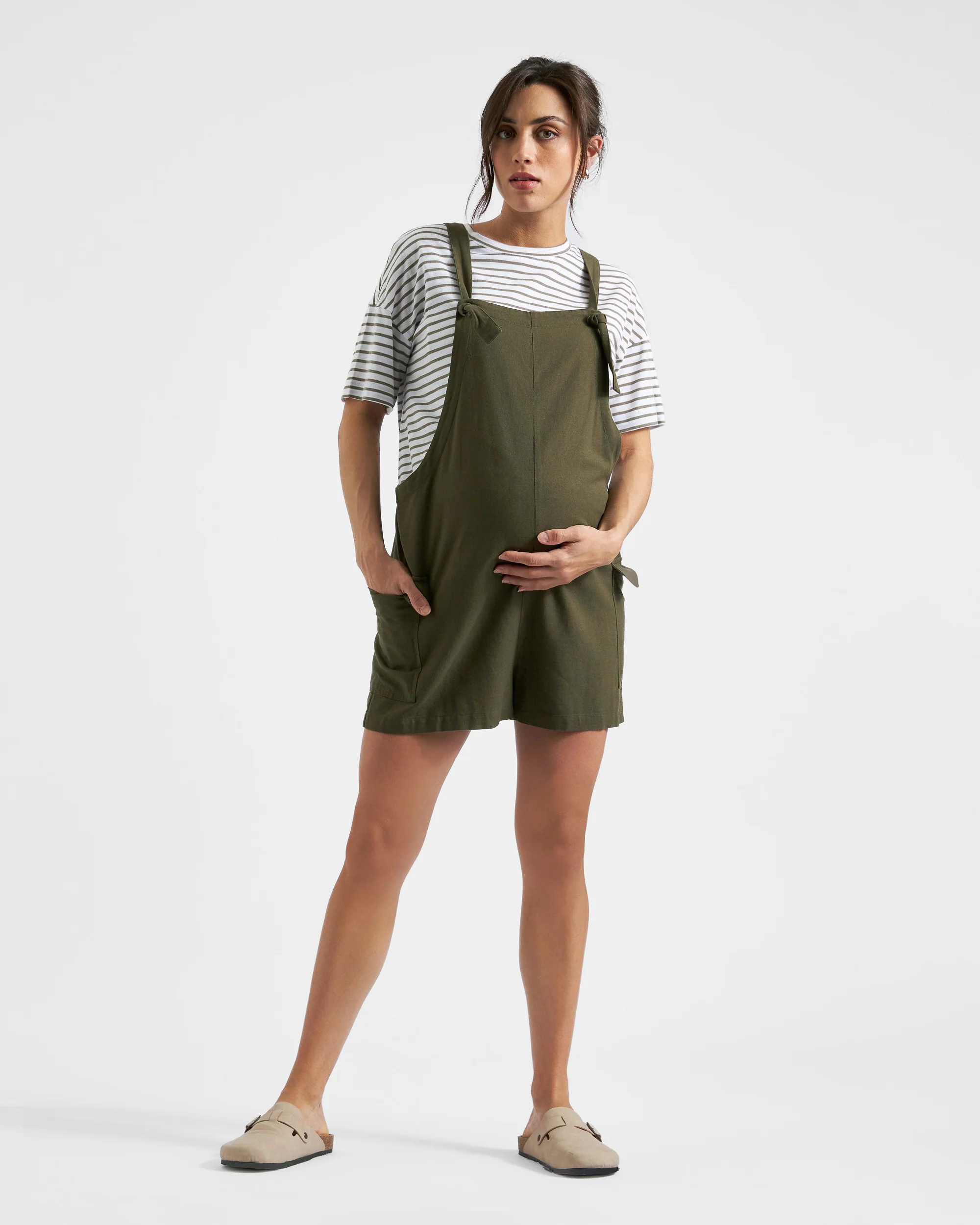Terry Linen Playsuit Olive - Image 3
