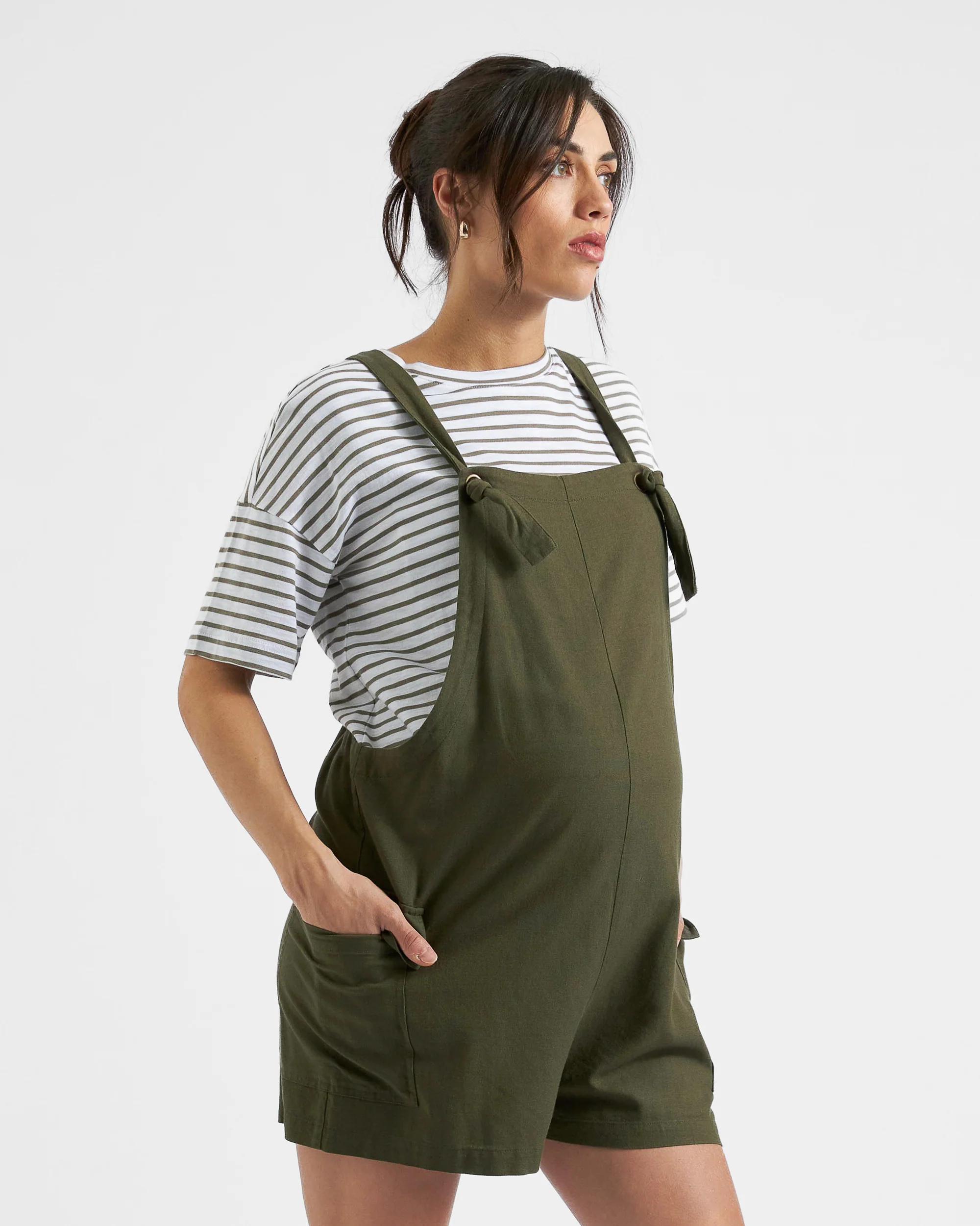 Terry Linen Playsuit Olive - Image 6