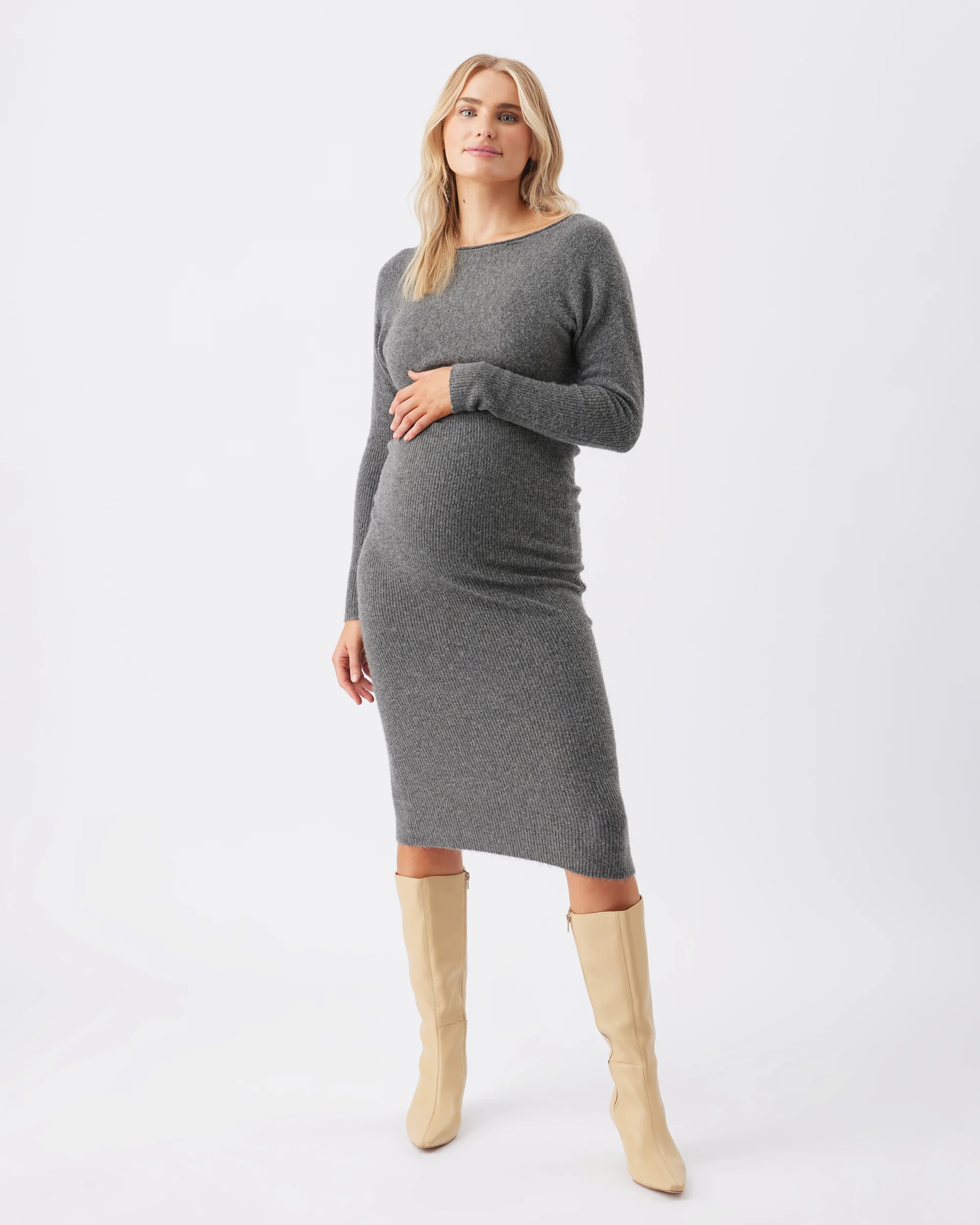 Tobie Off Shoulder Knit Dress Charcoal Marle - Image 2