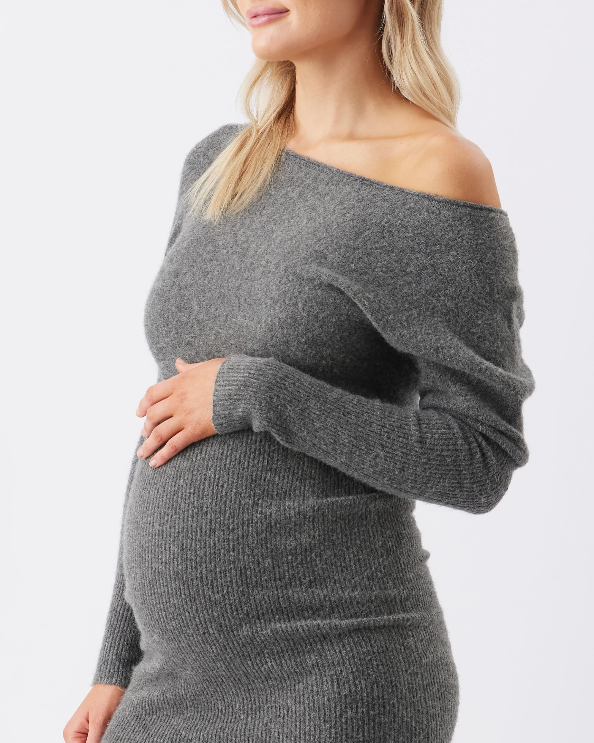 Tobie Off Shoulder Knit Dress Charcoal Marle - Image 5