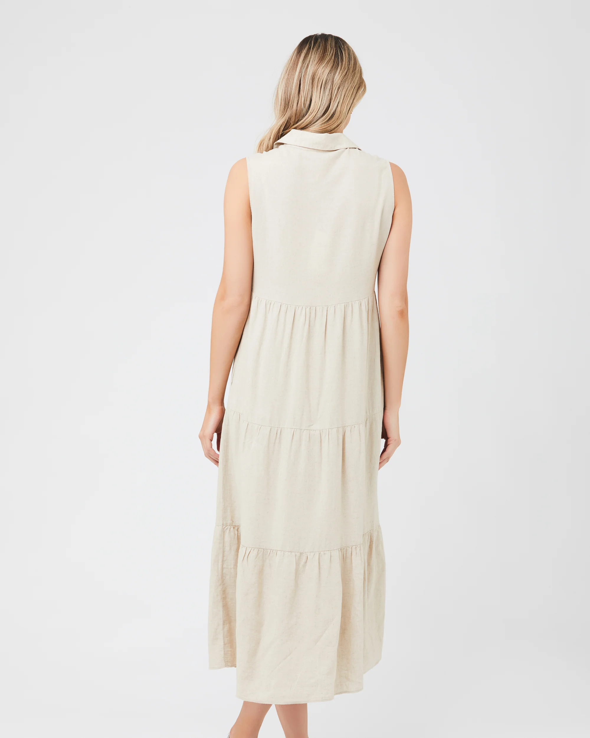 Tracy Tiered Linen Dress Natural - Image 3