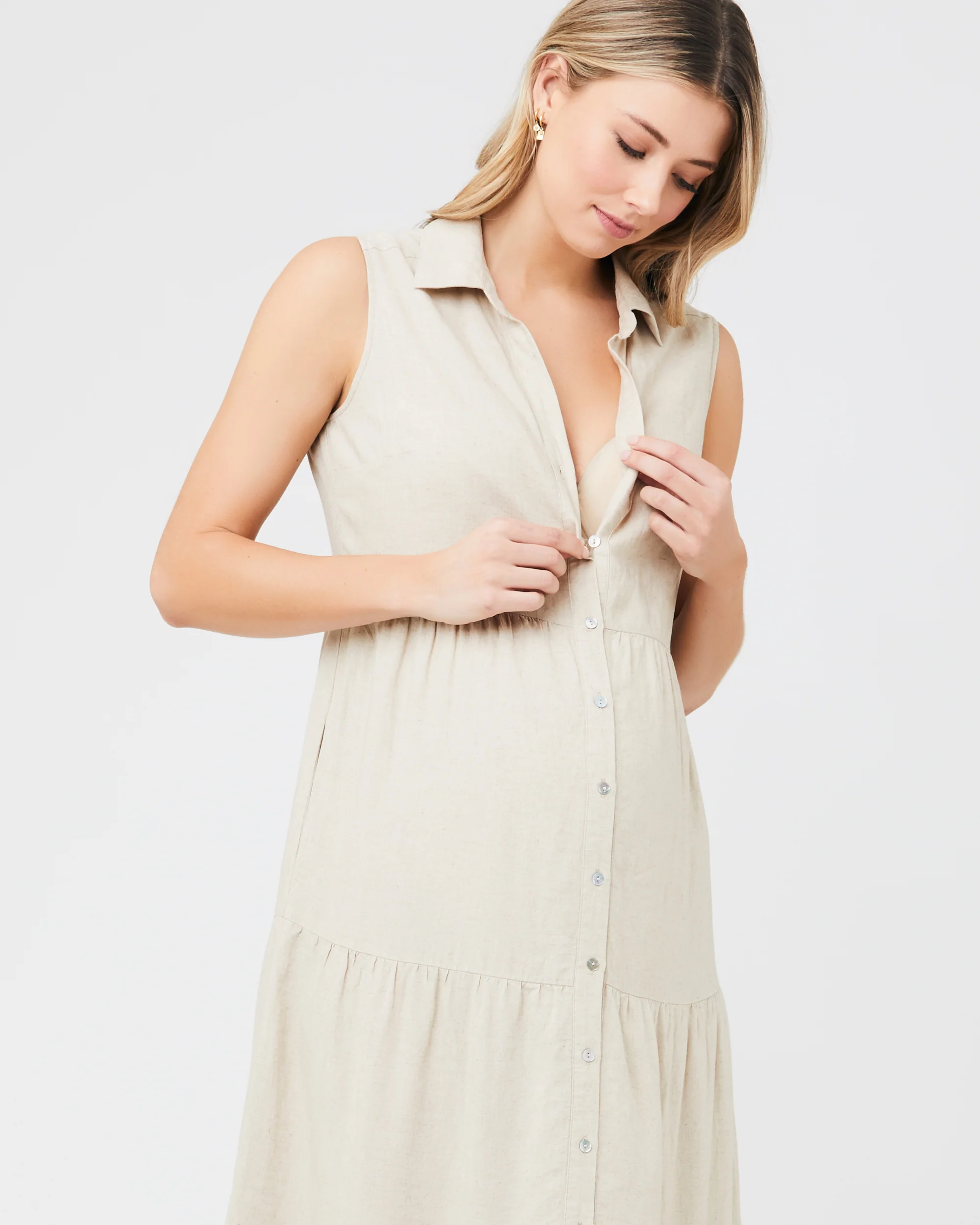 Tracy Tiered Linen Dress Natural - Image 4