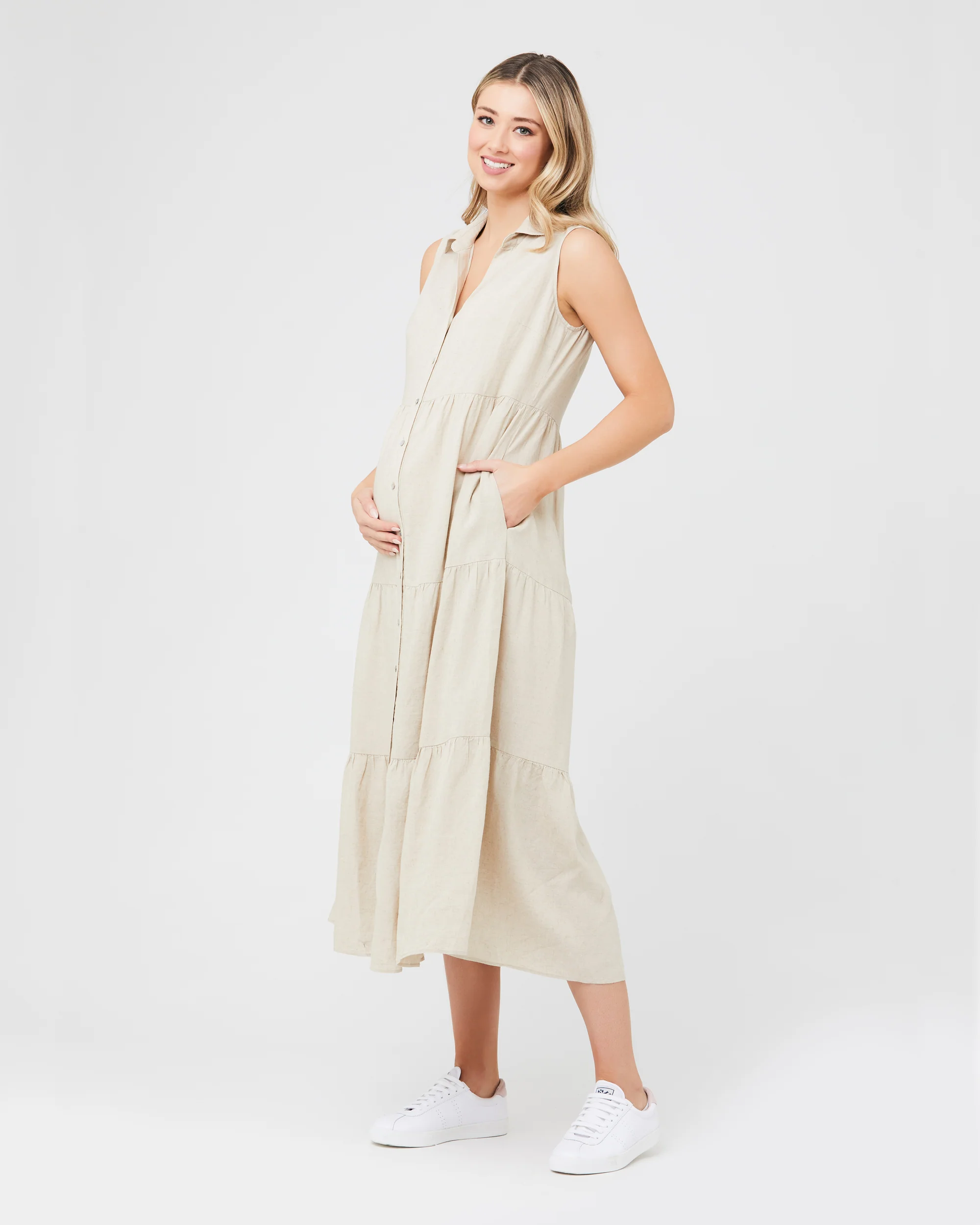 Tracy Tiered Linen Dress Natural - Image 5