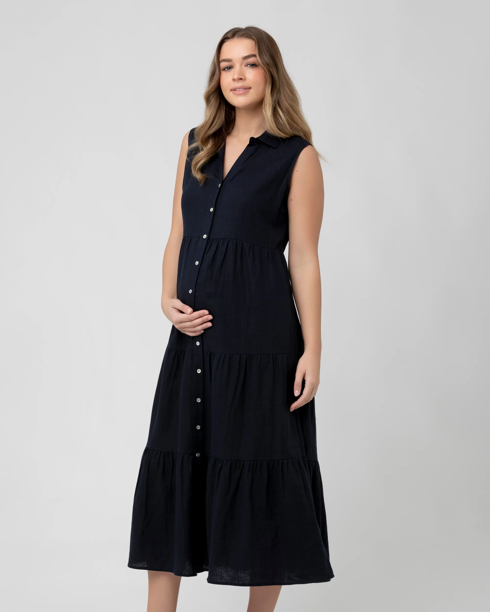 Tracy Tiered Linen Dress Navy - Image 3