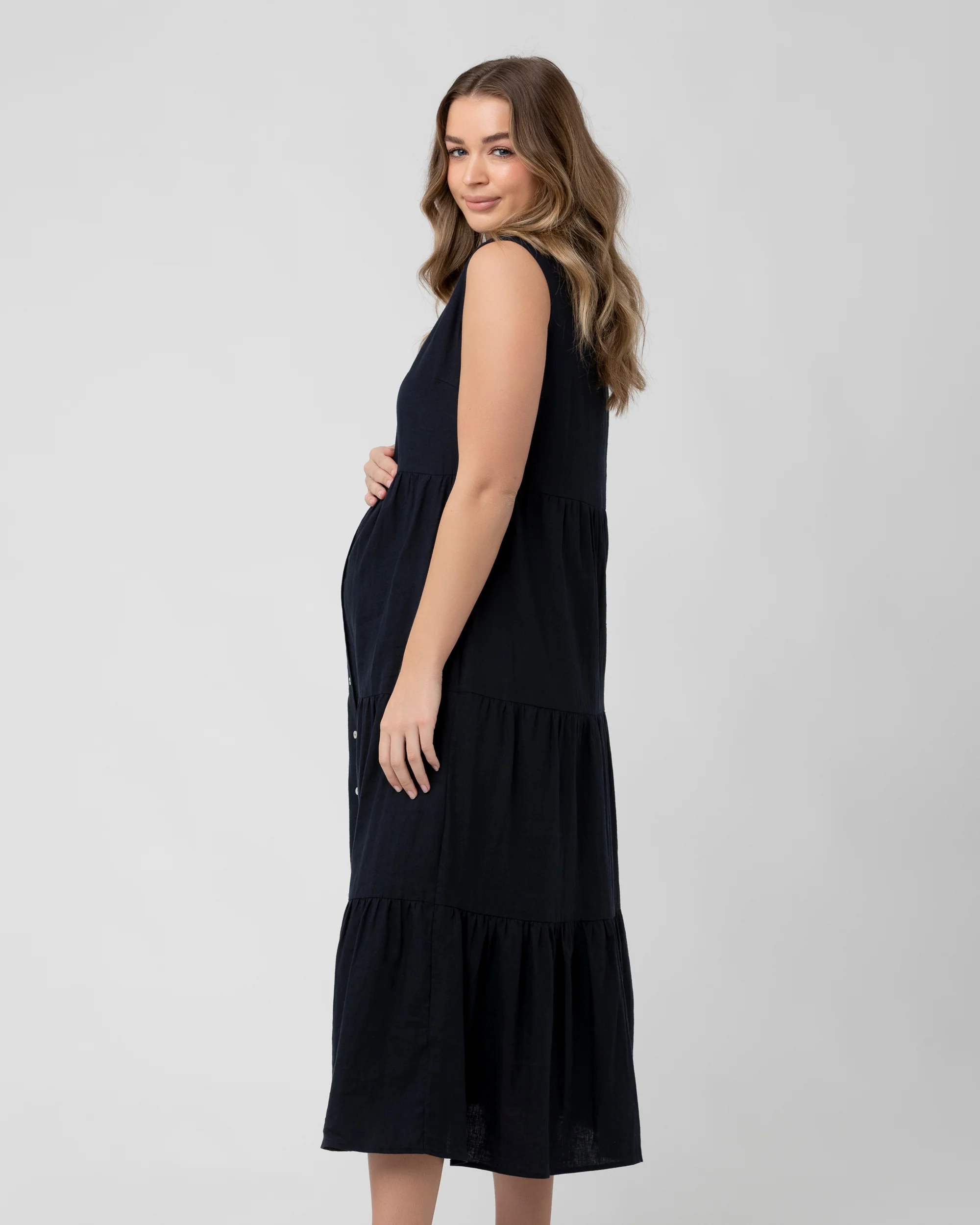 Tracy Tiered Linen Dress Navy - Image 4
