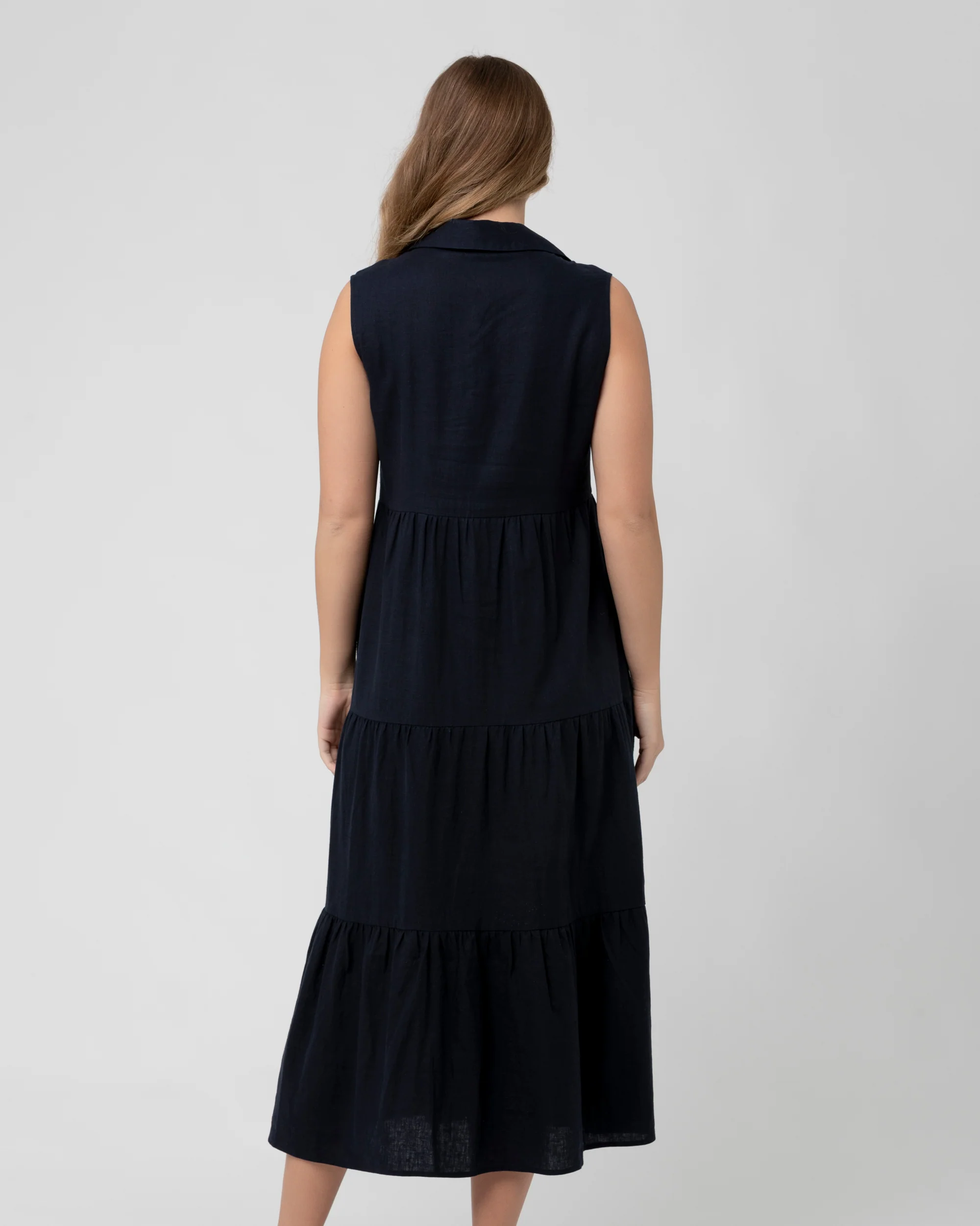 Tracy Tiered Linen Dress Navy - Image 5