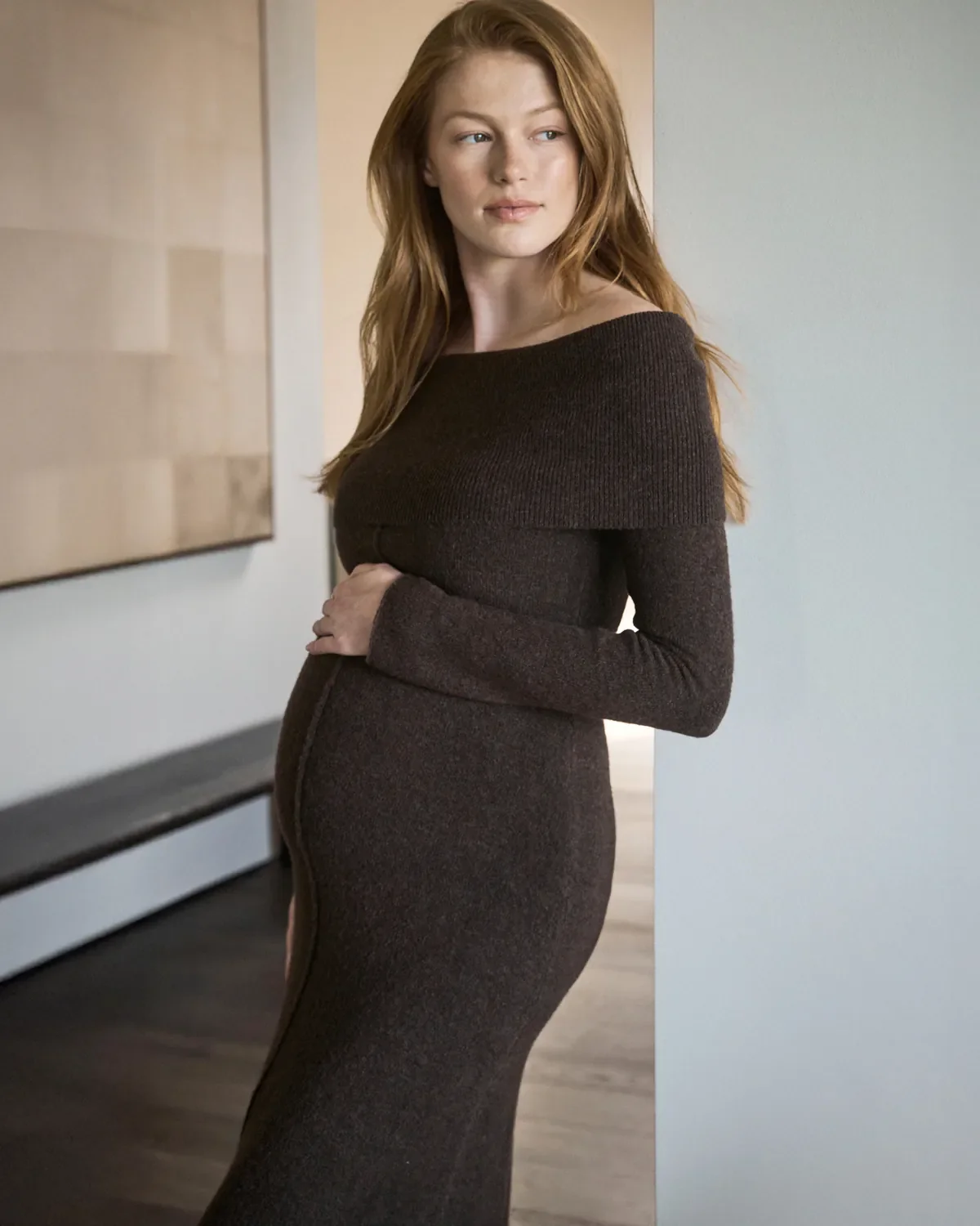 Tyla Off Shoulder Knit Dress  Chocolate