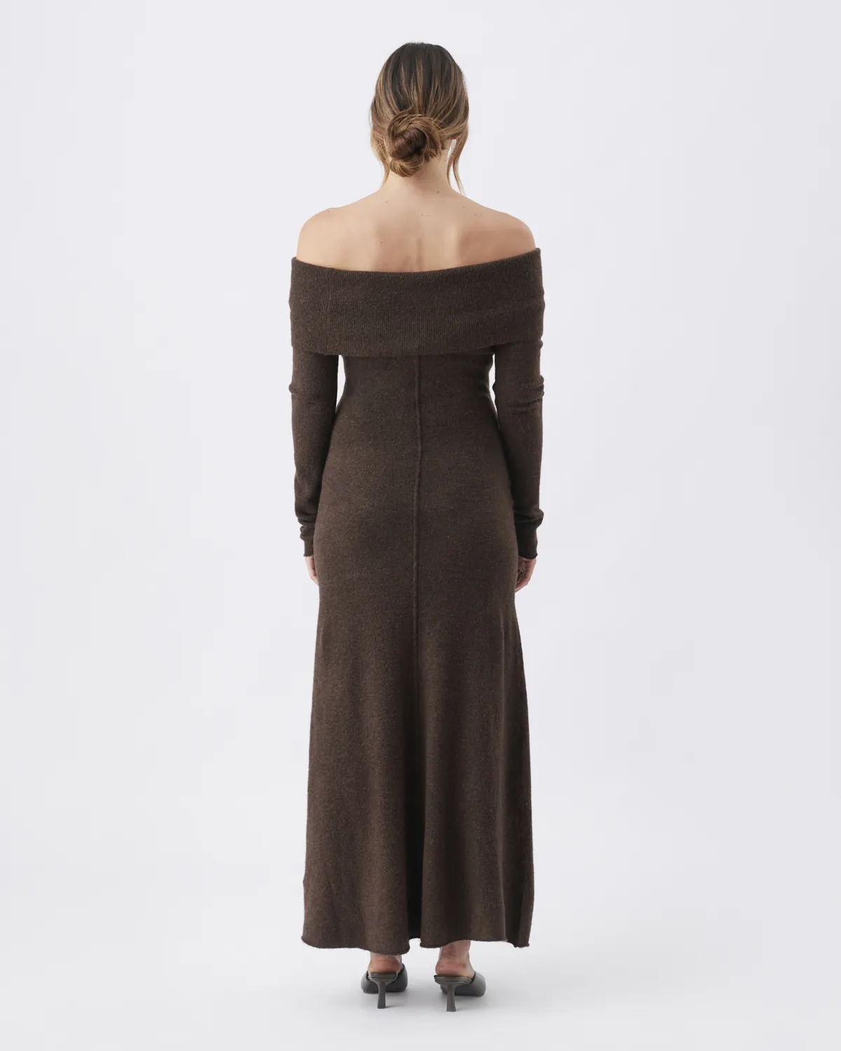 Tyla Off Shoulder Knit Dress  Chocolate - Image 4