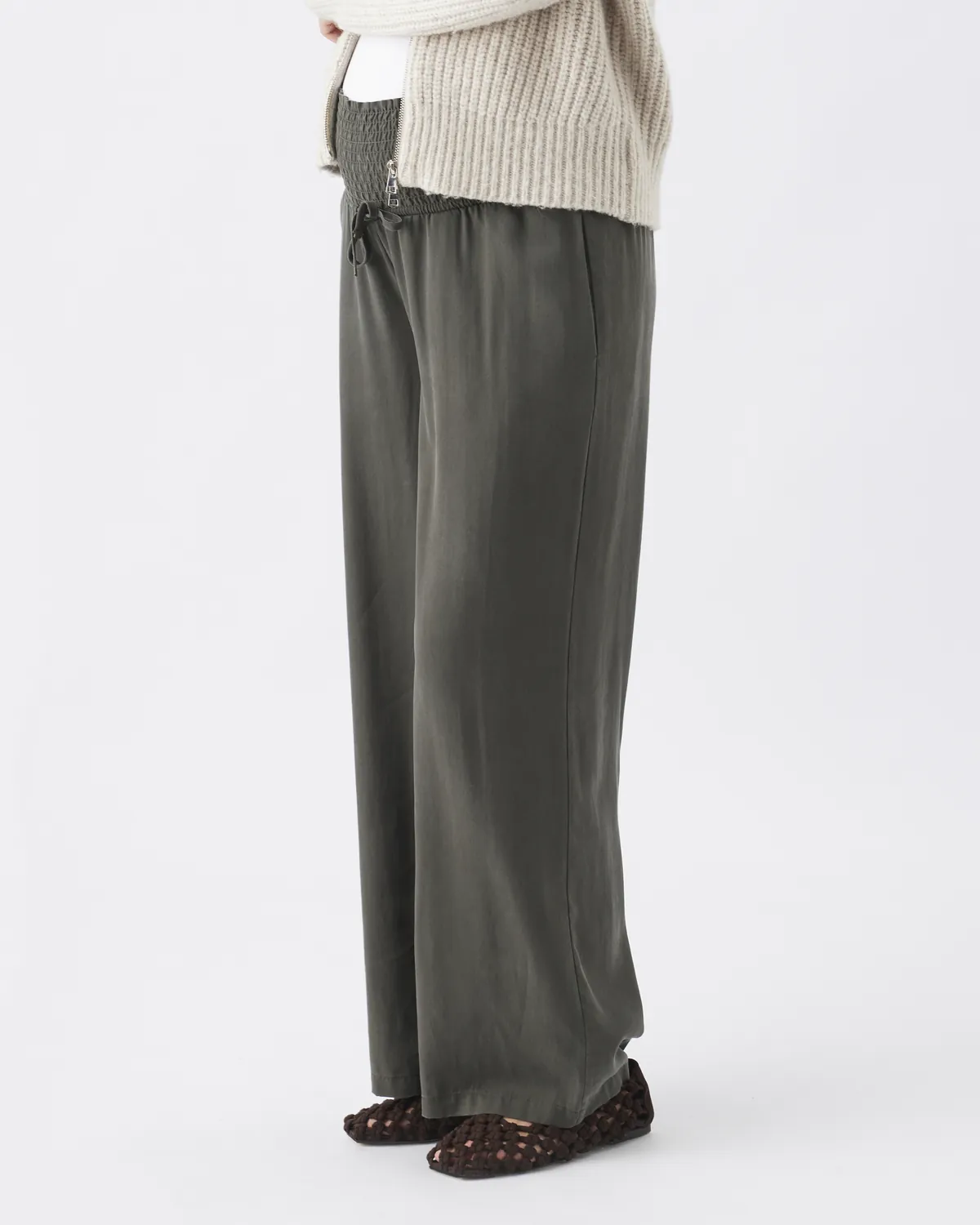 Wide Leg Tencel Pant Olive - Image 3