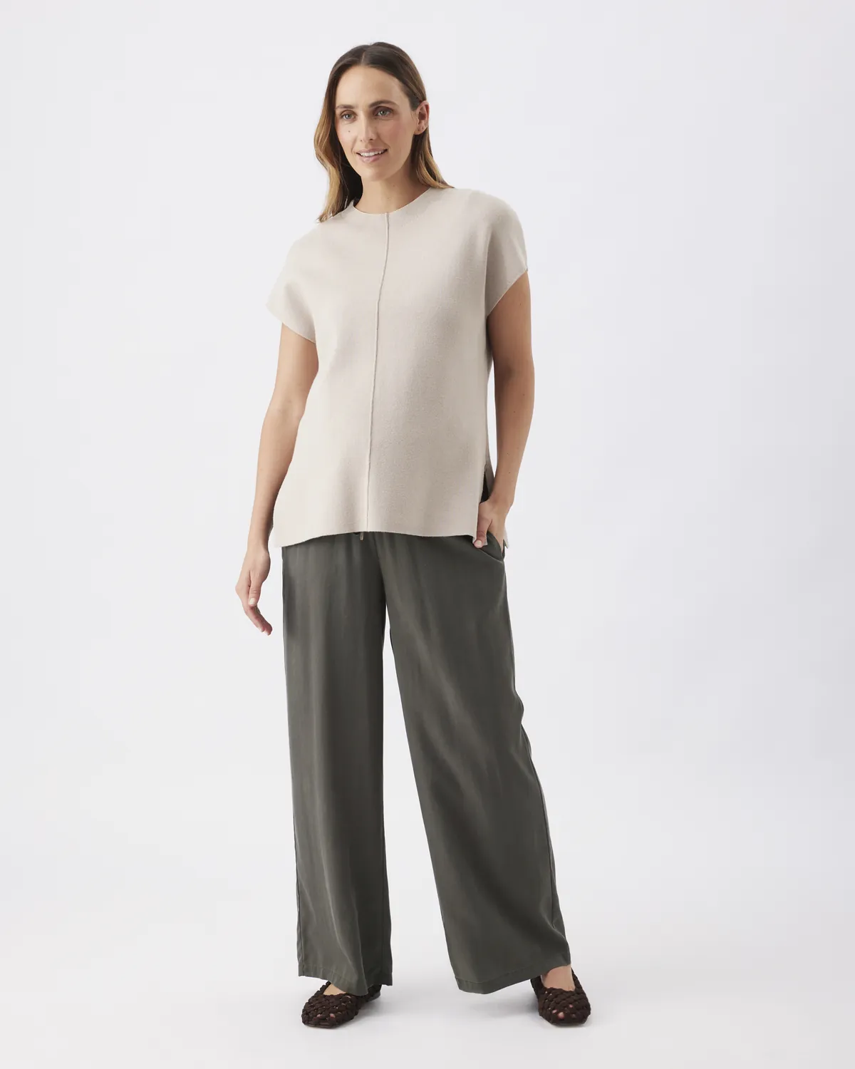 Wide Leg Tencel Pant Olive - Image 6