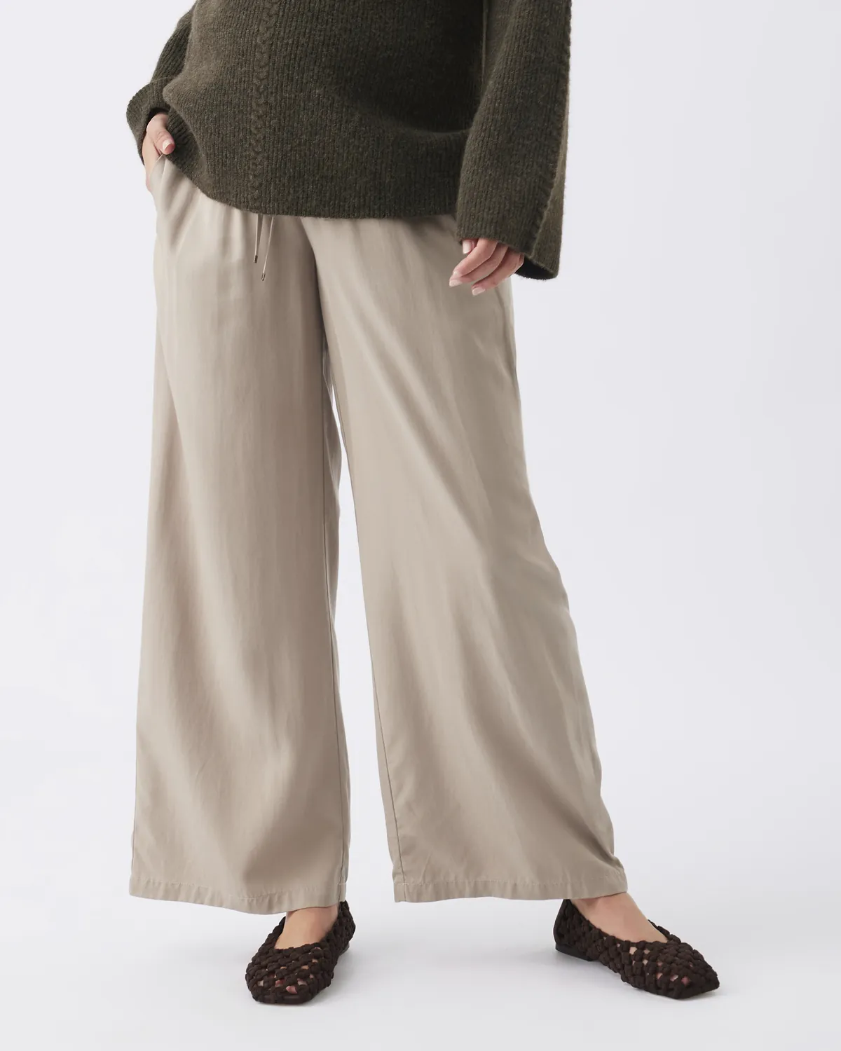 Wide Leg Tencel Pant Taupe - Image 3