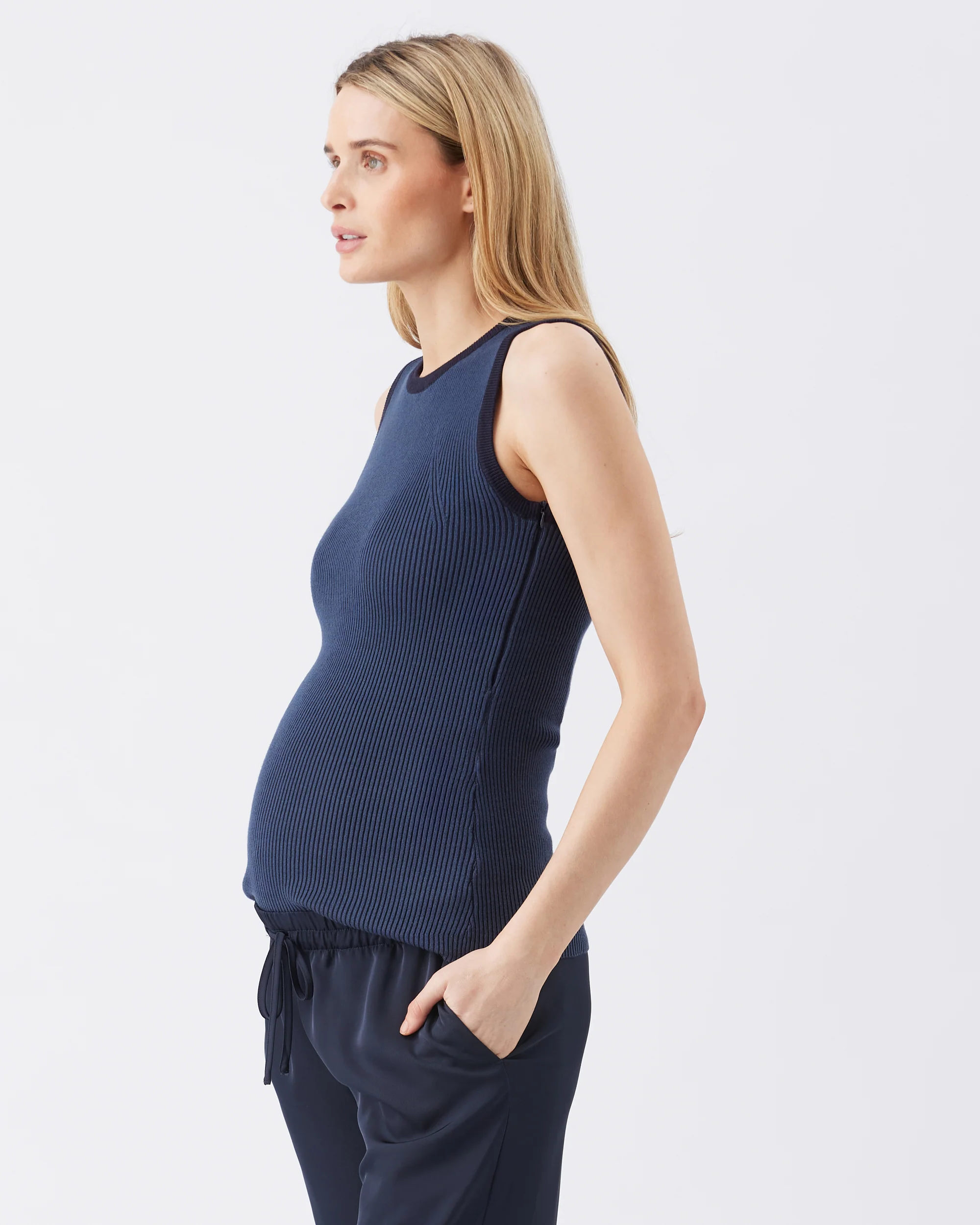 Zoe Rib Knit Nursing Tank  Indigo / Navy - Image 3