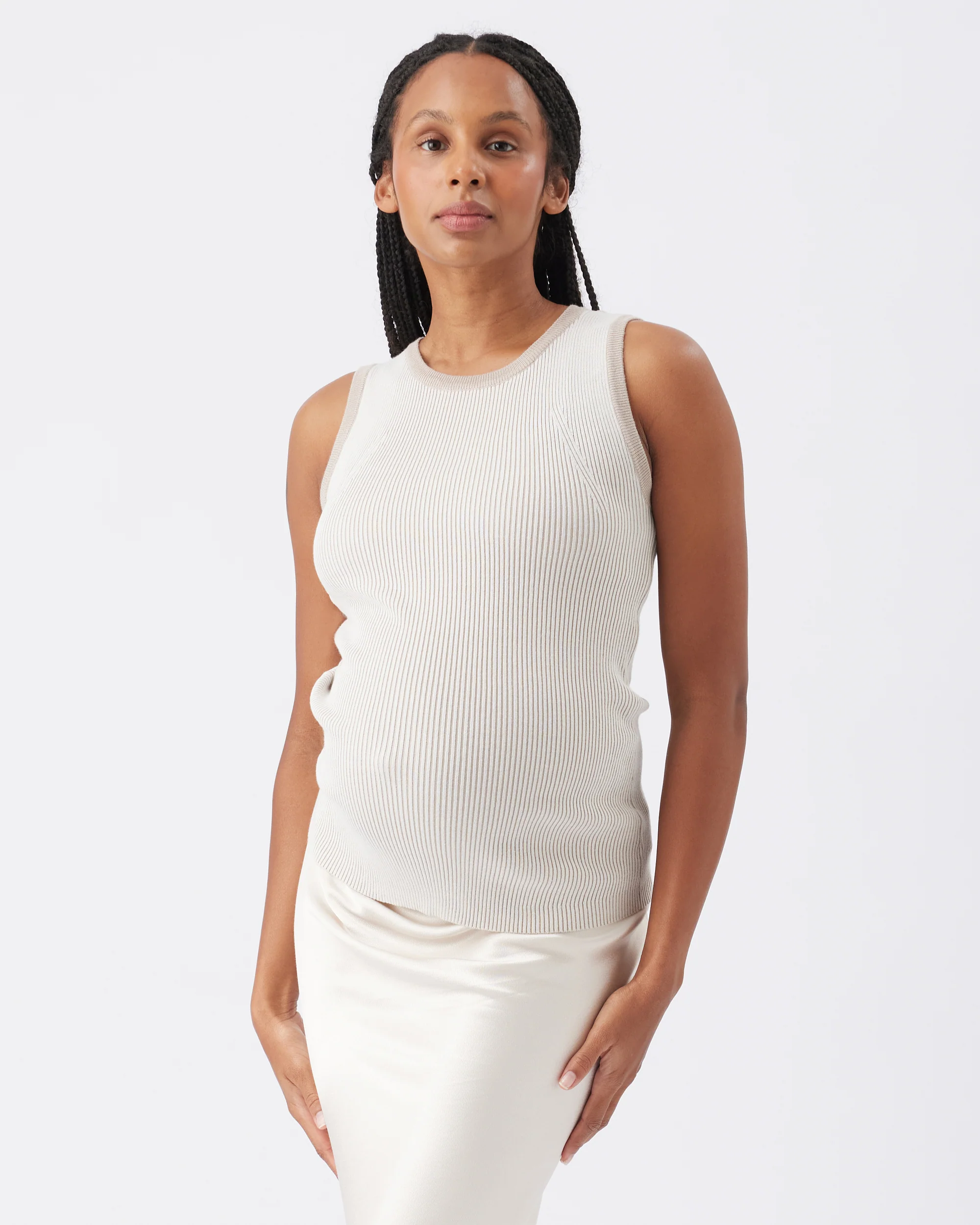 Zoe Rib Knit Nursing Tank  Natural / Taupe - Image 3